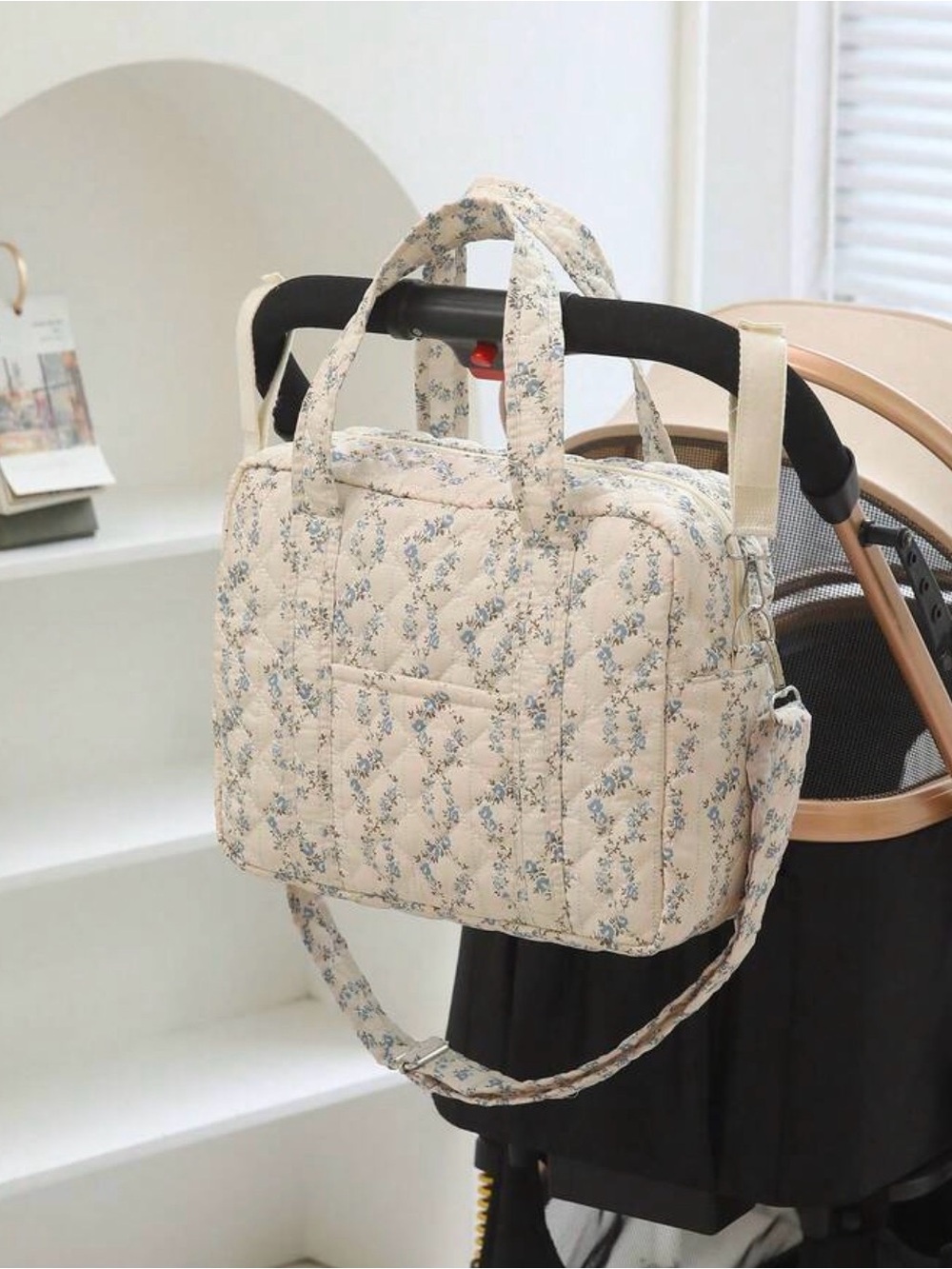 NEW small floral diaper bag - blue and white